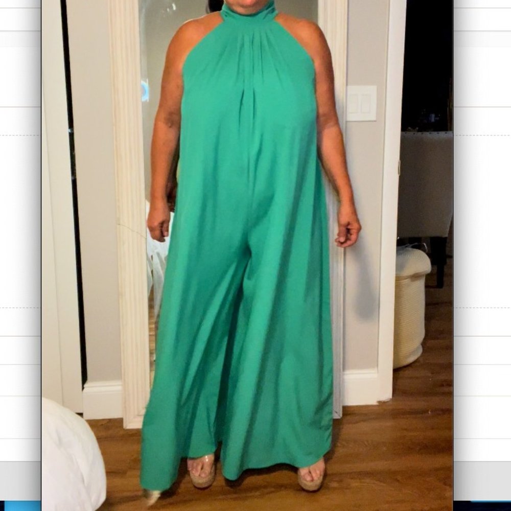 Sleeveless Halter Solid Casual Green Jumpsuit